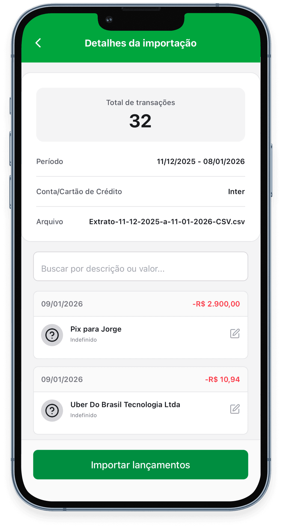 Importação de extrato em lote